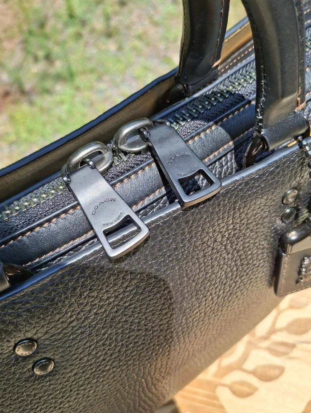 Coach Rogue Briefcase Laptop In Black Regenerative Pebbled Leather #CD789